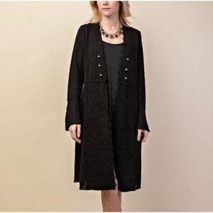 VOCAL Black Duster Cardigan With Frayed Edges & Button Accents Size S